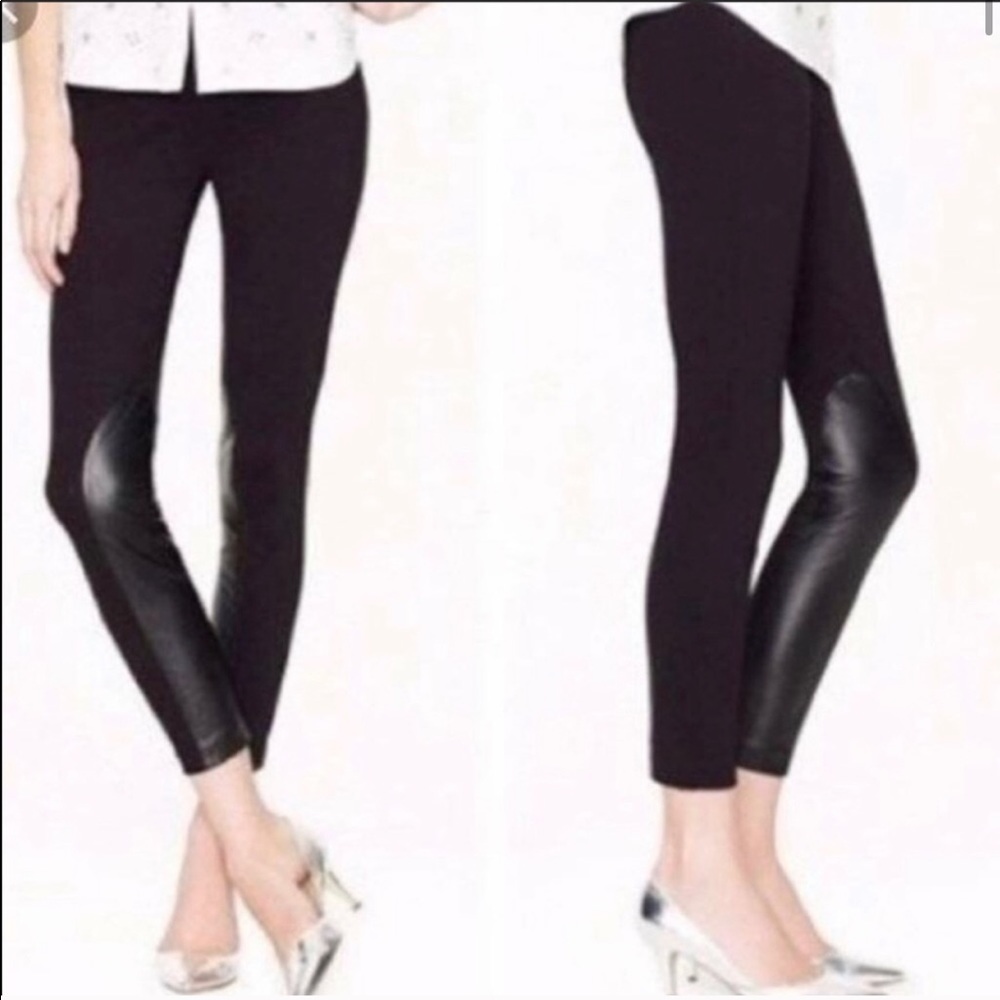 NWT J. Crew Pixie Black leggings with leather trim